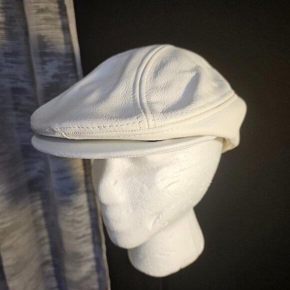 KBethos White Genuine Leather Ascot Ivy Driver Cap Size Medium - Picture 1 of 5